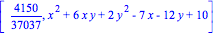 [4150/37037, x^2+6*x*y+2*y^2-7*x-12*y+10]